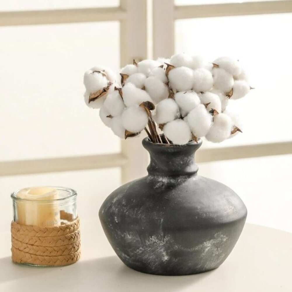 New 6Inch Ceramic Vase, Rustic Black Pottery Vase for Living Room & Shelf Decor